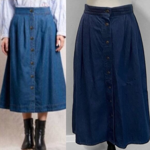 Koret Denim Button-Front A-Line Skirt Size M/L Blue Casual Midi Skirt - Picture 1 of 15